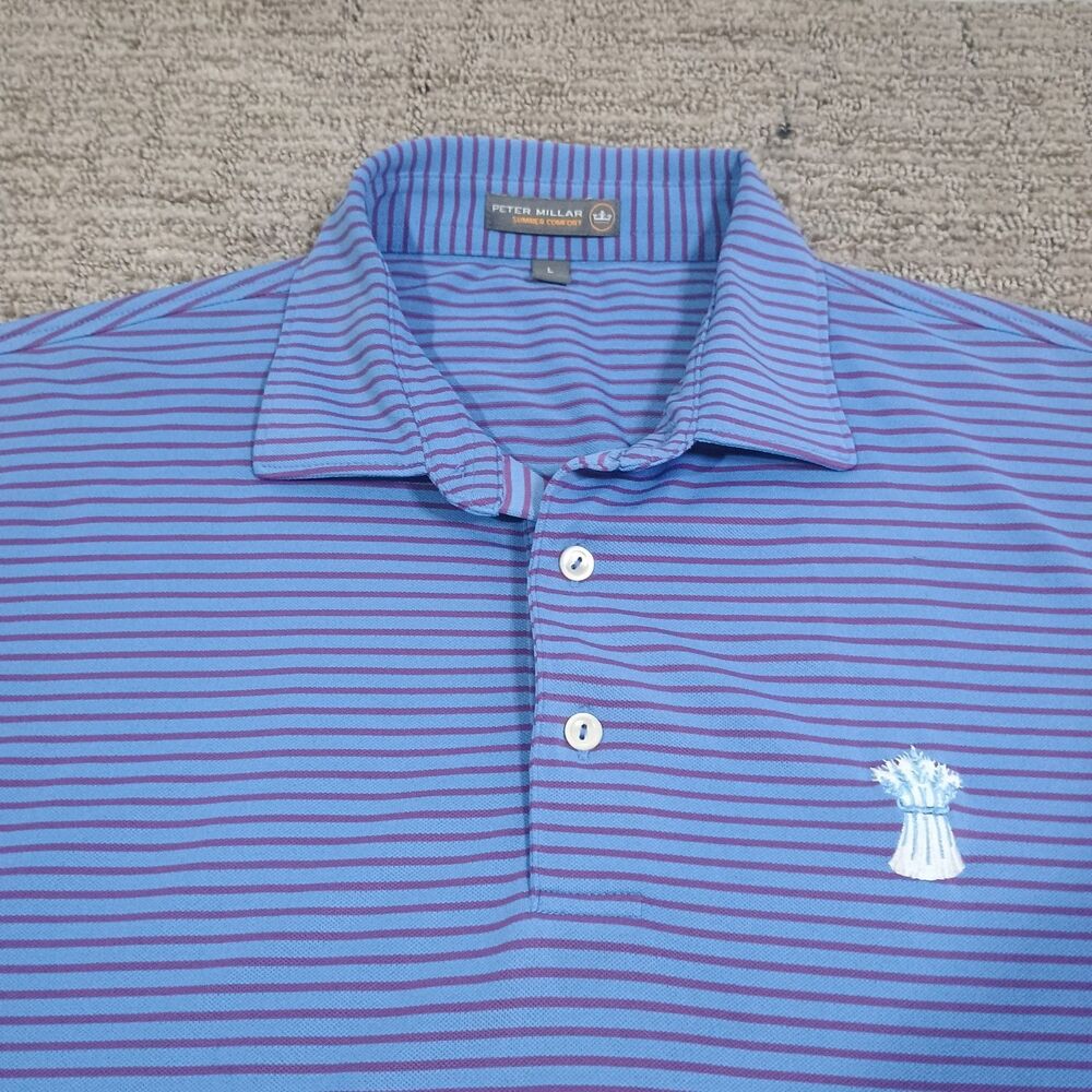 Peter Millar PoloSummer Comfort Shirt Mens Large Blue Maroon Striped